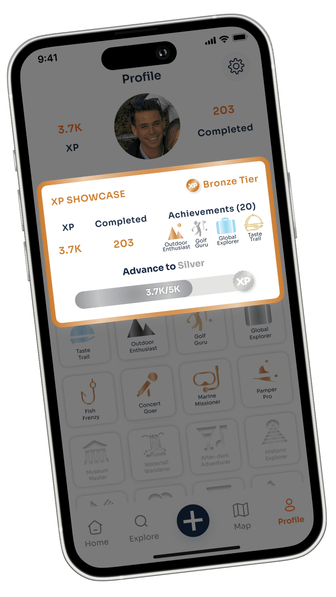XPme app milestones screen on phone